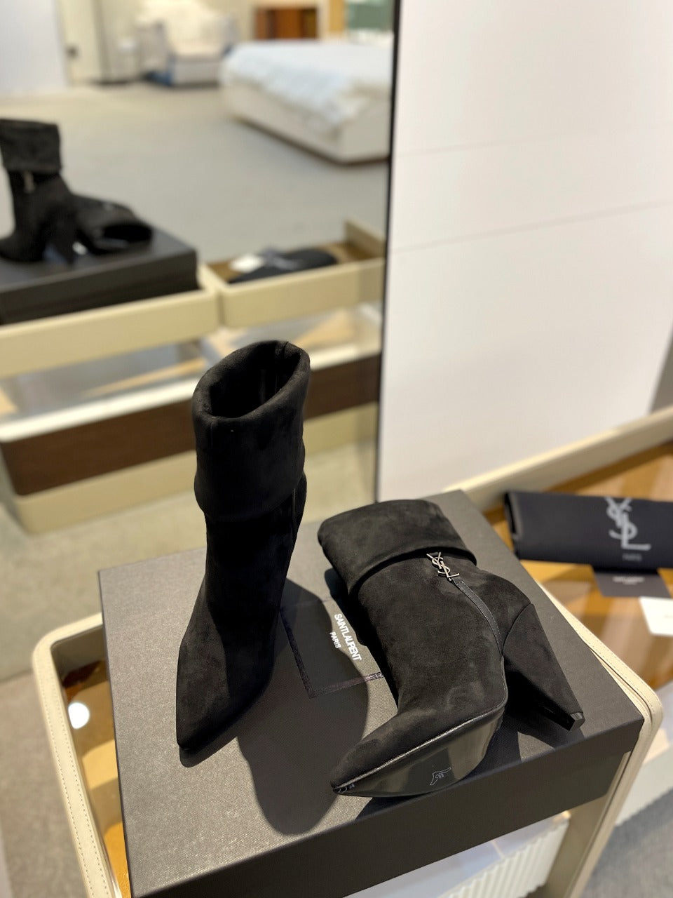 YSL 26s Niki Ankle Boots Black Black Suede 145335