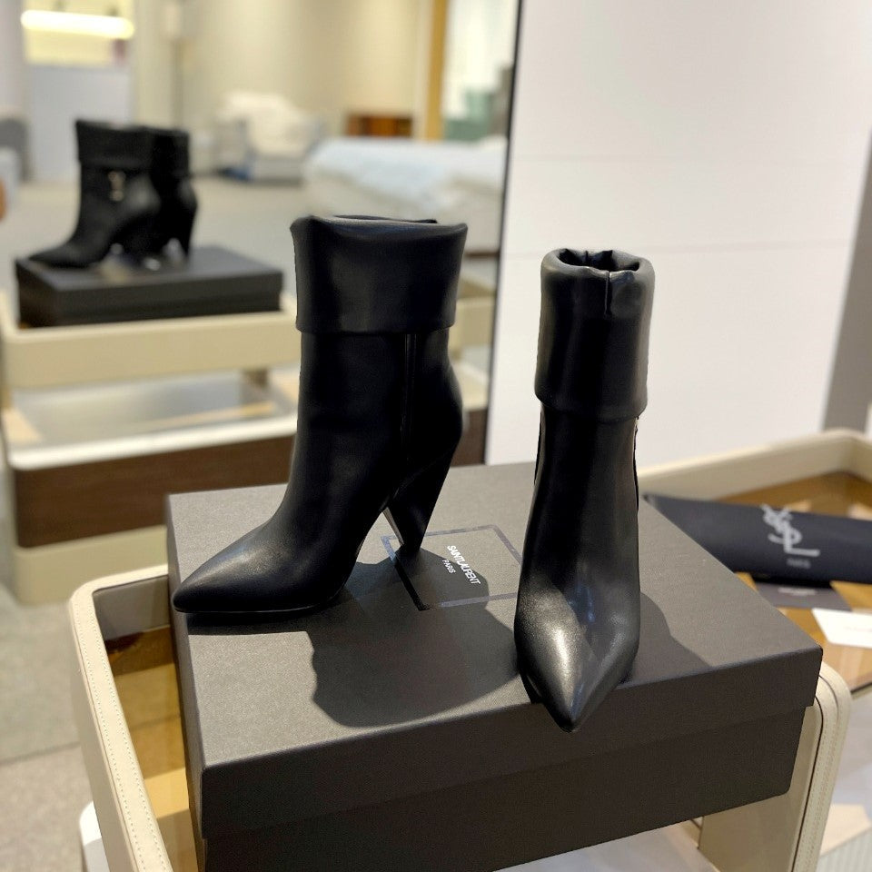 YSL 26s Niki Ankle Boots Black Black Leather 145339