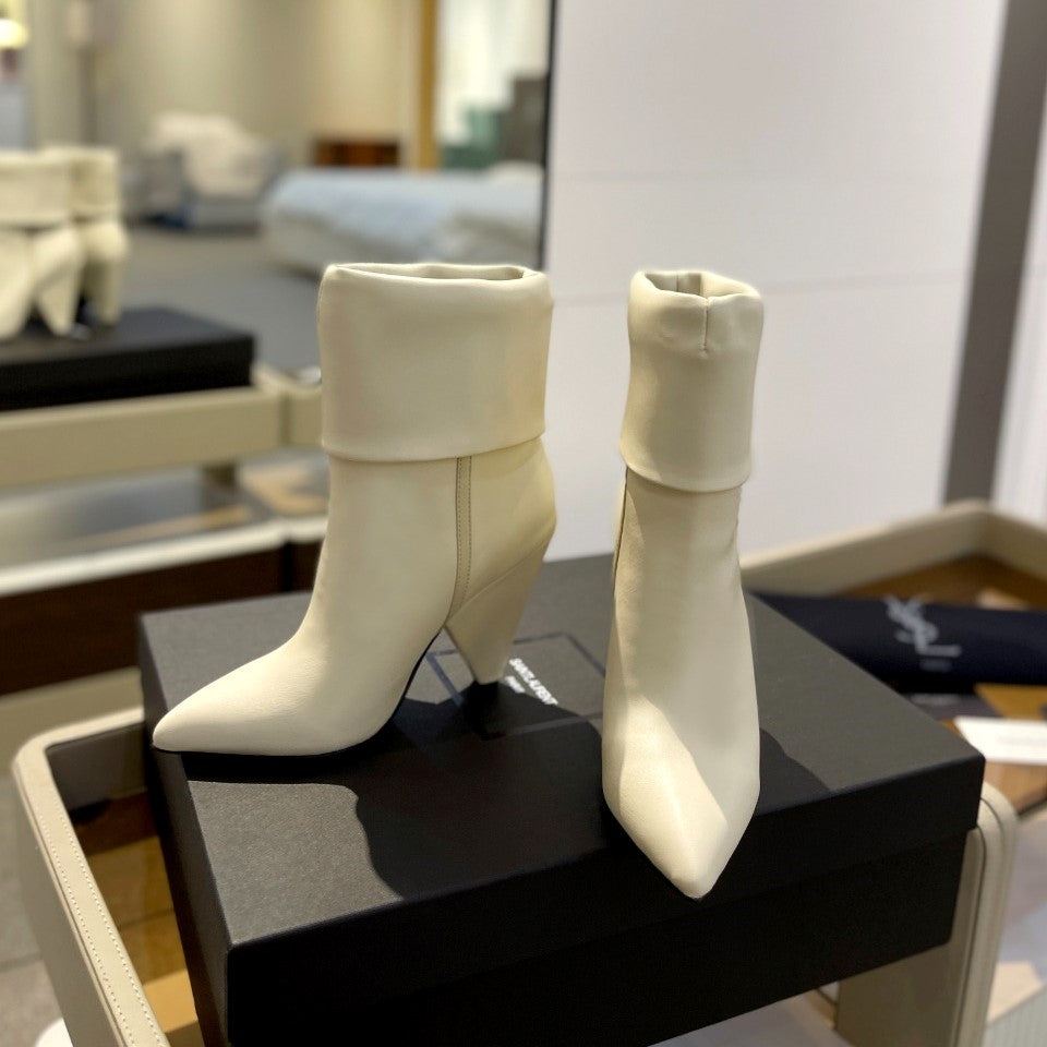 YSL 26s Niki Ankle Boots White White Leather 145340