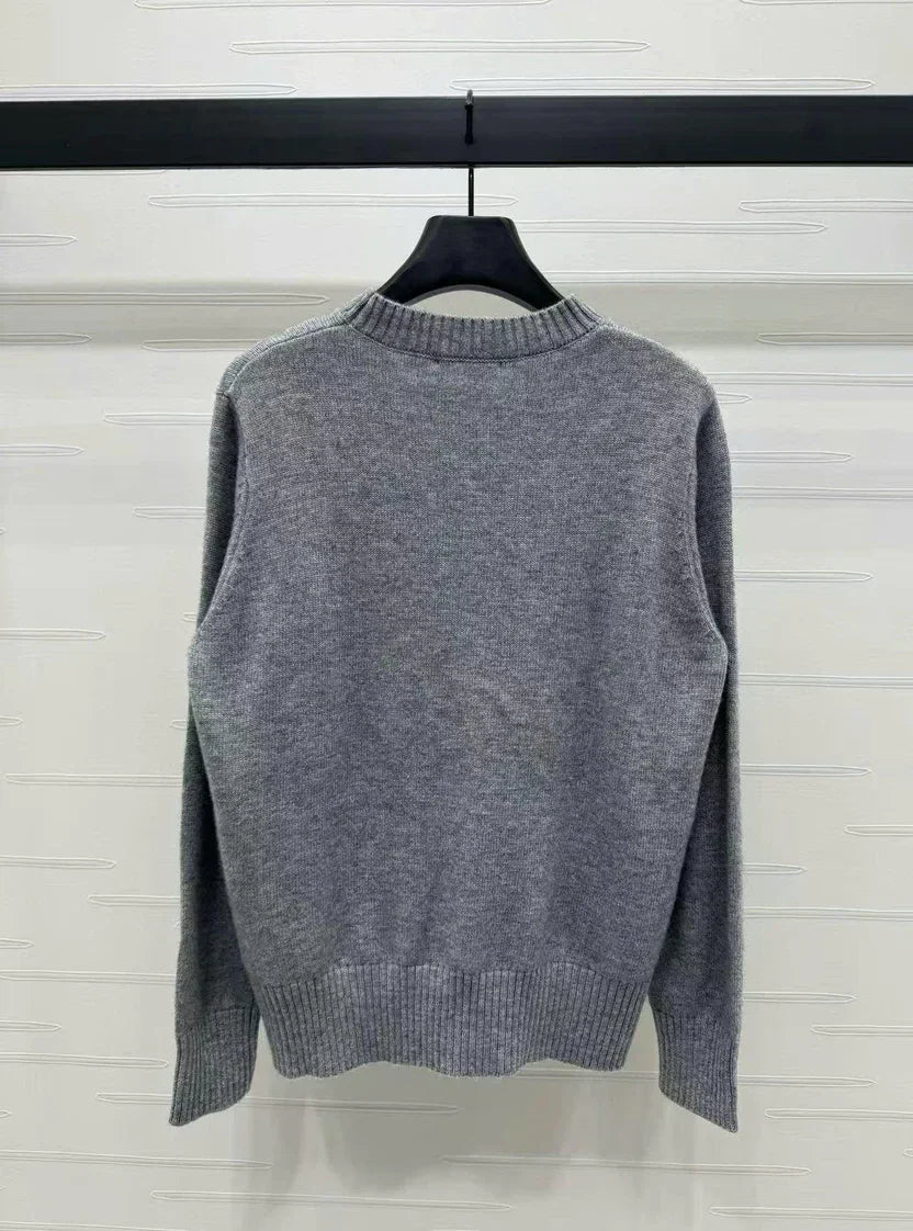 Prad Logo Crew-Neck Sweater in Natural Wool