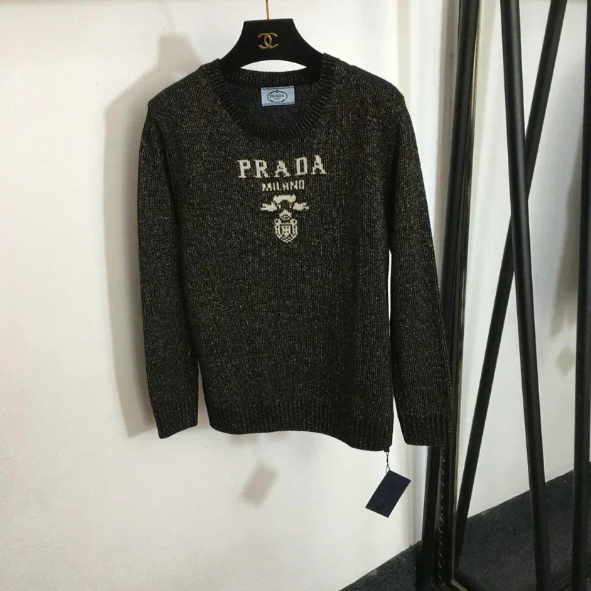 Prad Logo Crew-Neck Sweater in Bright Silk Blend Wool